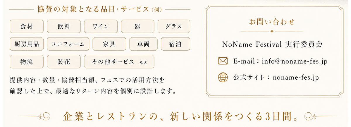 商品・食材・サービスによる協賛について