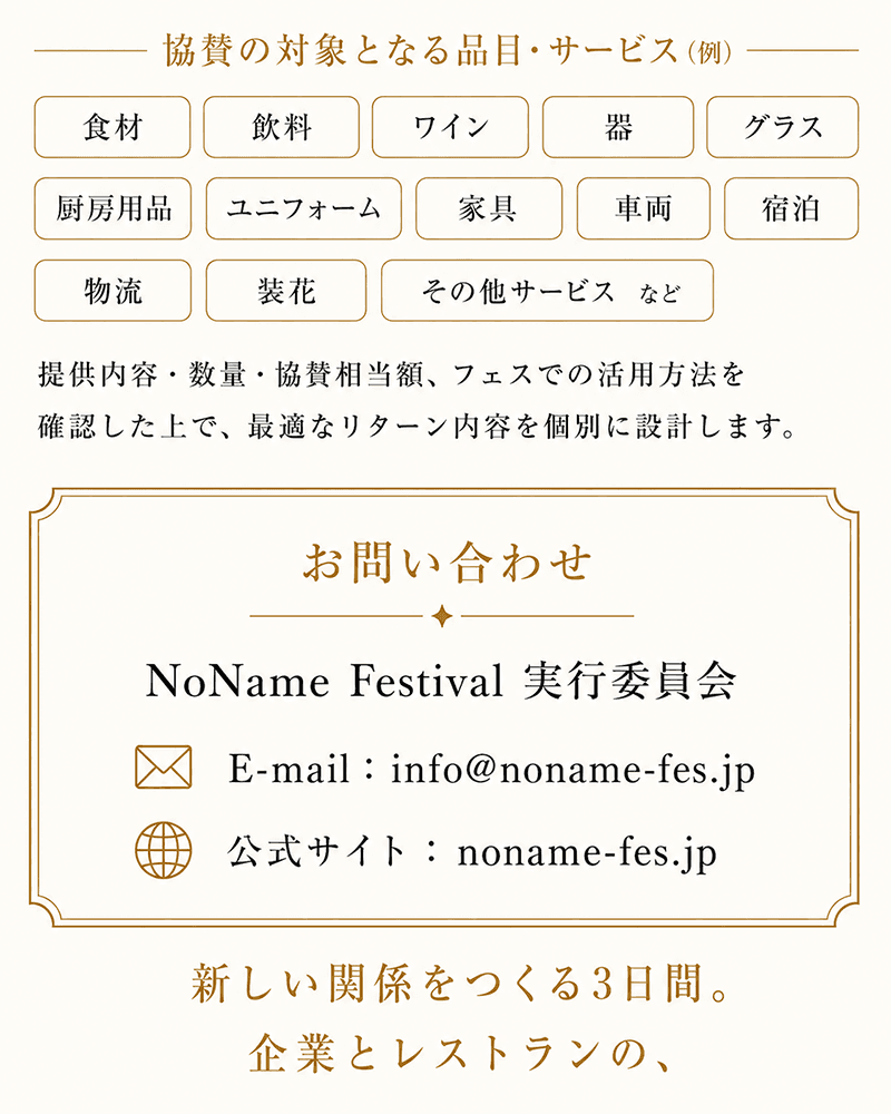 商品・食材・サービスによる協賛について